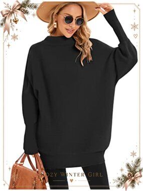 Women's Long Batwing Sleeve Cowl Neck Knit Pullover Sweater Jumper